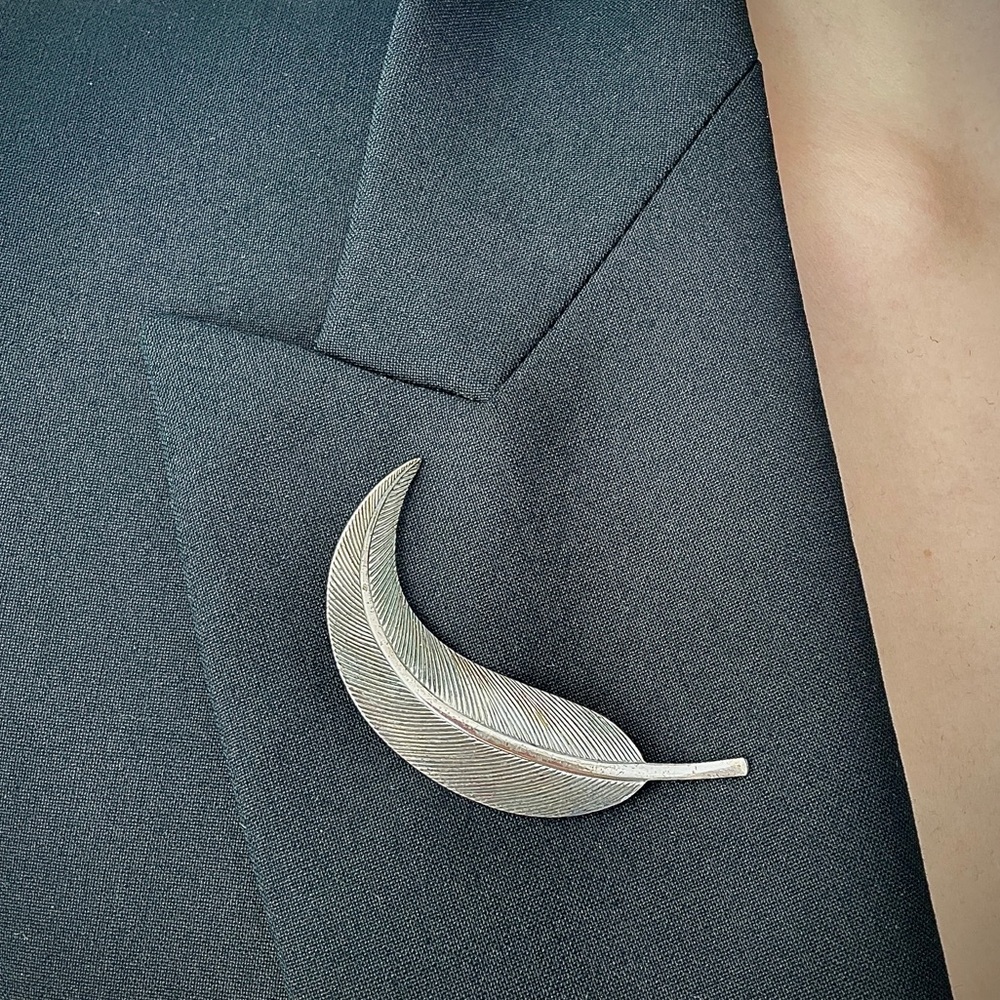 Vintage Sterling Silver Feather Brooch